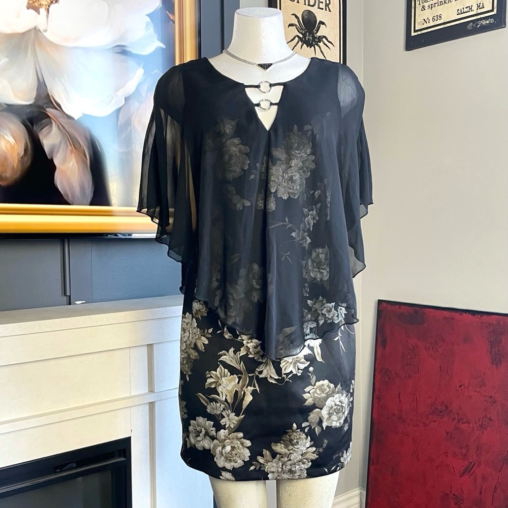 Black Floral Cape Dress - Picture 2 of 4